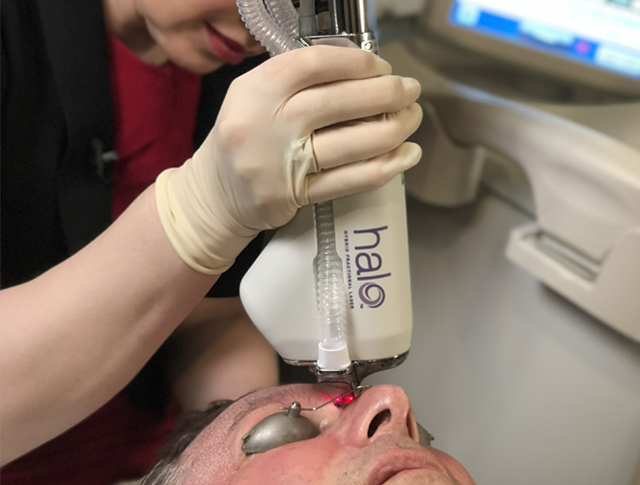 A patient during Halo laser treatment at Dr Saber cosmetic clinic.